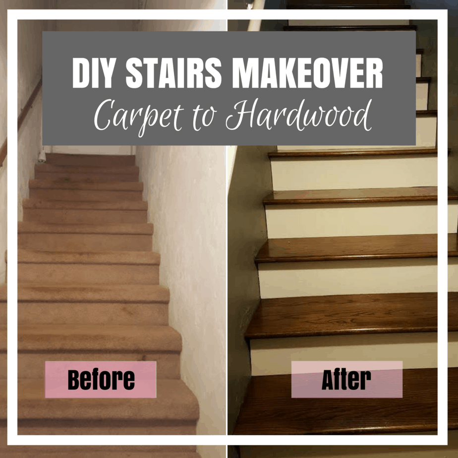 DIY stairs makeover from carpet to hardwood stairs
