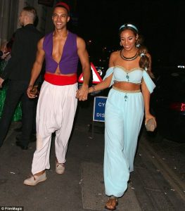 Aladdin and Jasmine Halloween Costume #halloween #halloweencostume #halloweencouplecostume #couplecostume #diycostume #diyhalloween #diyhalloweencostume #KAinspired www.kainspired.com