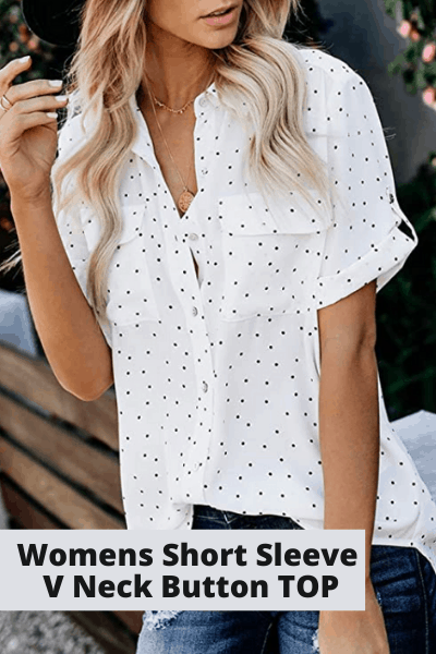 Women's short sleeve v-neck button top